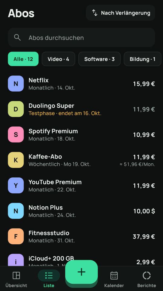 My Subscriptions Screenshot 2