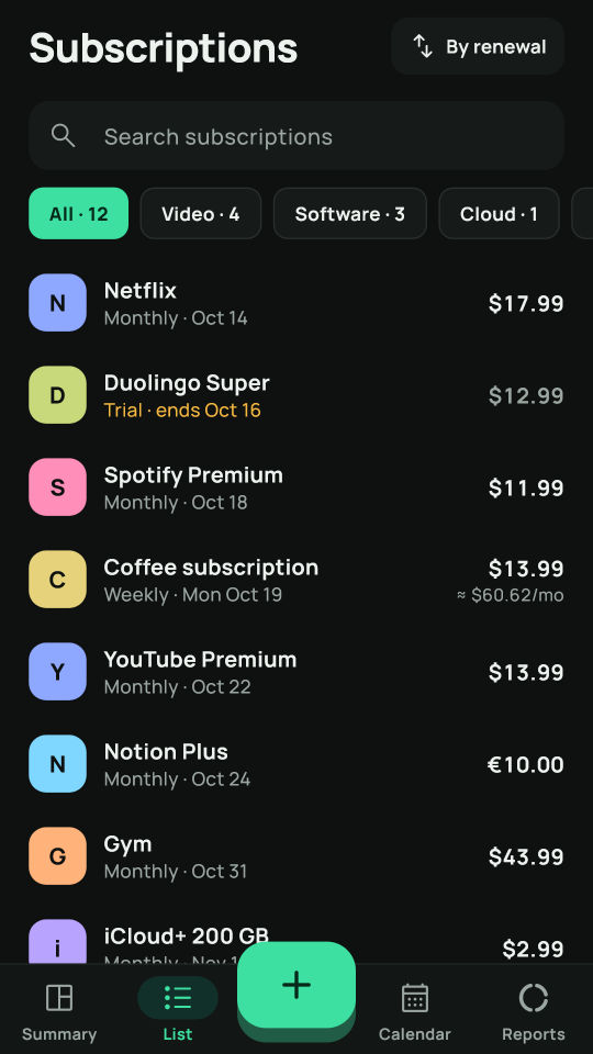 My Subscriptions screenshot 2