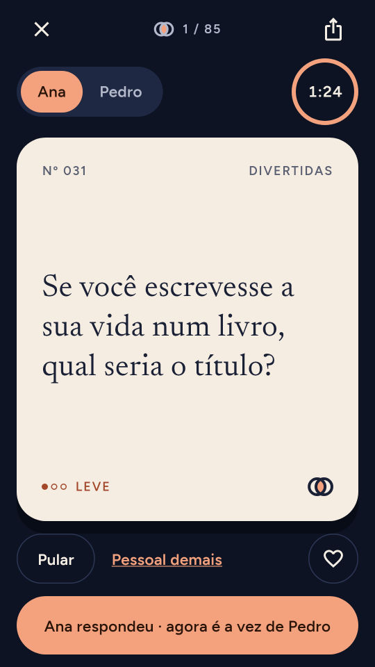 Captura de tela 1 de 100 perguntas para casais